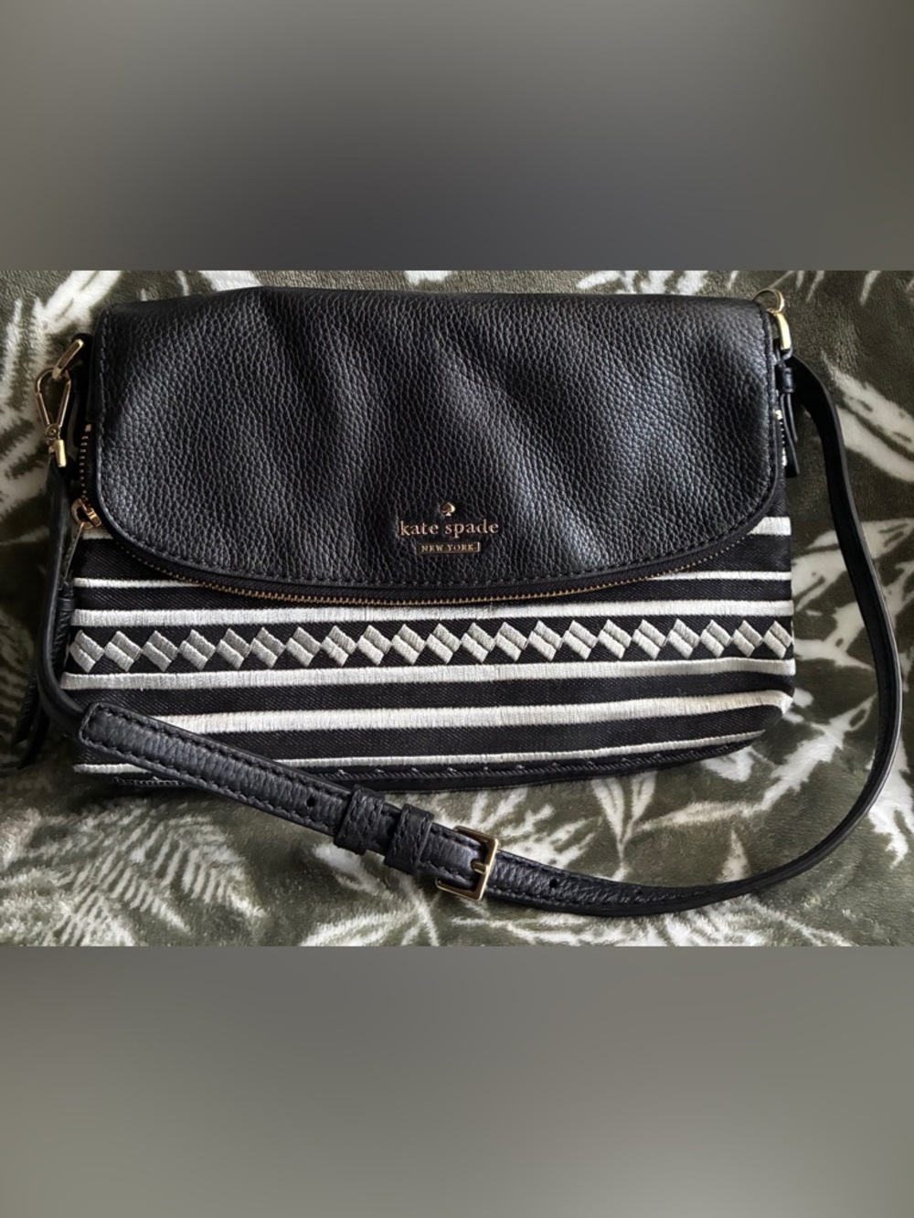 kate spade Black & White Striped Leather-Trim Crossbody